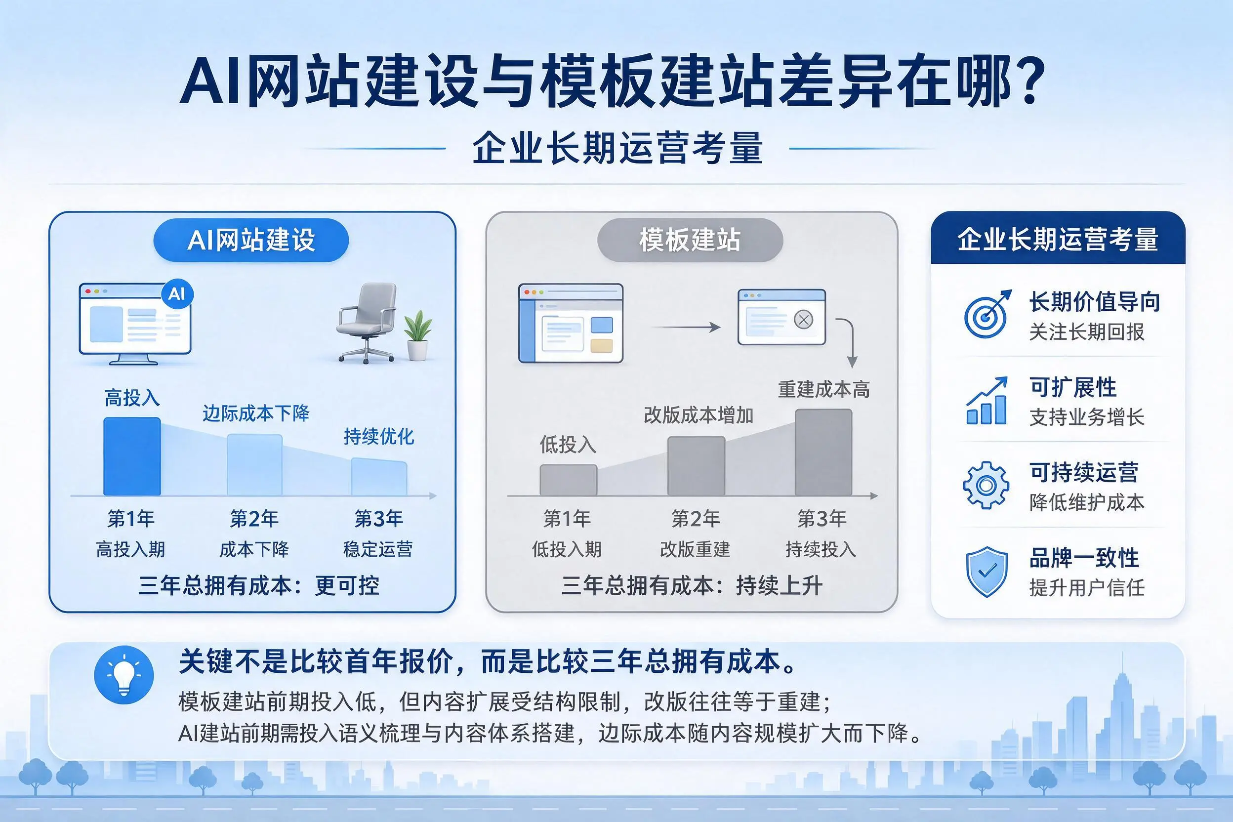 AI网站建设与模板建站差异在哪?惠州企业长期运营考量